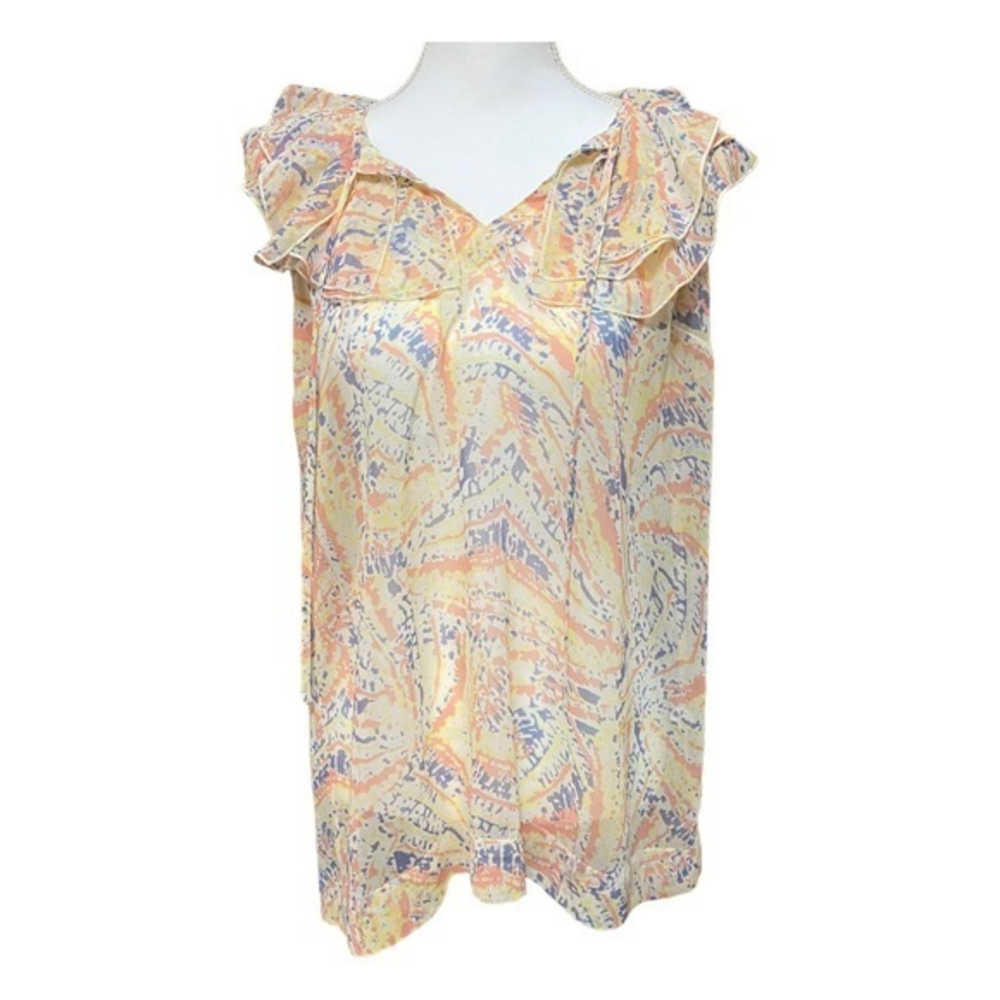 CAbi Sheer Sleeveless Ruffle Tank Blouse